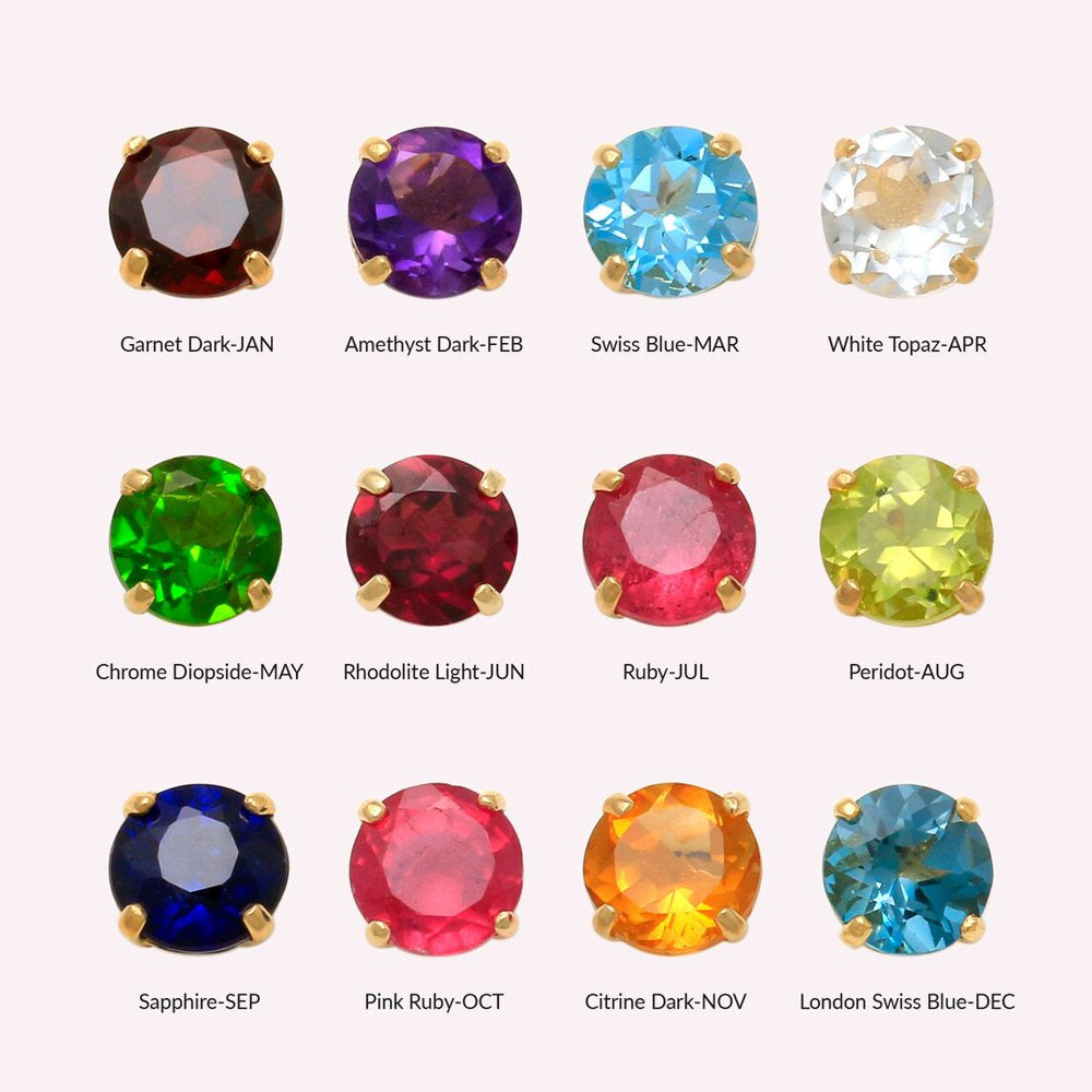 14K Real Solid Gold Stud Earrings Baby Genuine Birthstone Crystal Stud Earrings