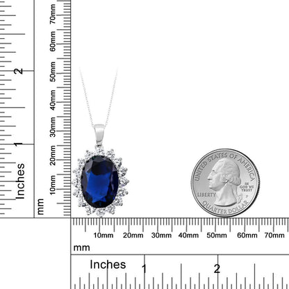 925 Sterling Silver Blue Simulated Sapphire Pendant Necklace for Women (13.00 Ct