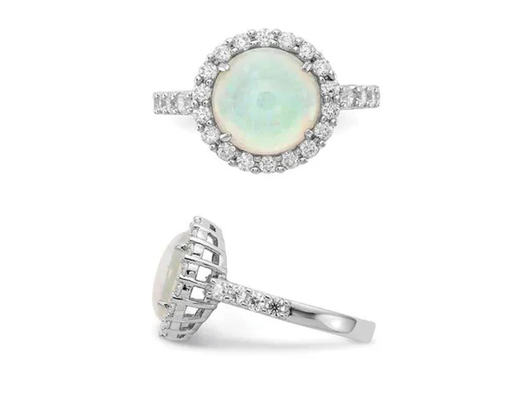 Lab-Created Opal Ring in Sterling Silver with Cubic Zirconia