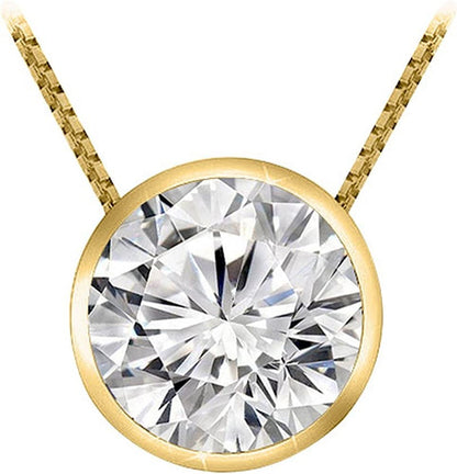 1 Carat 14K White Gold round Diamond Bezel Solitaire Pendant Necklace J Color I2