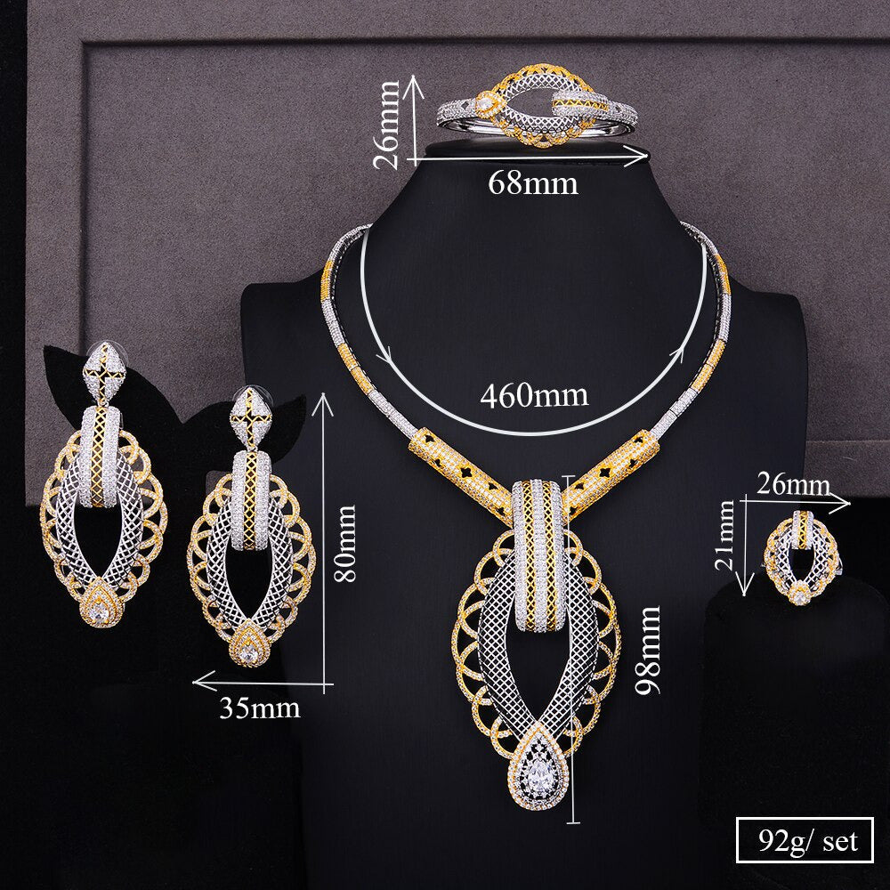 Luxury Party Square 4PCS Nigerian Jewelry Set for Women Wedding Zircon