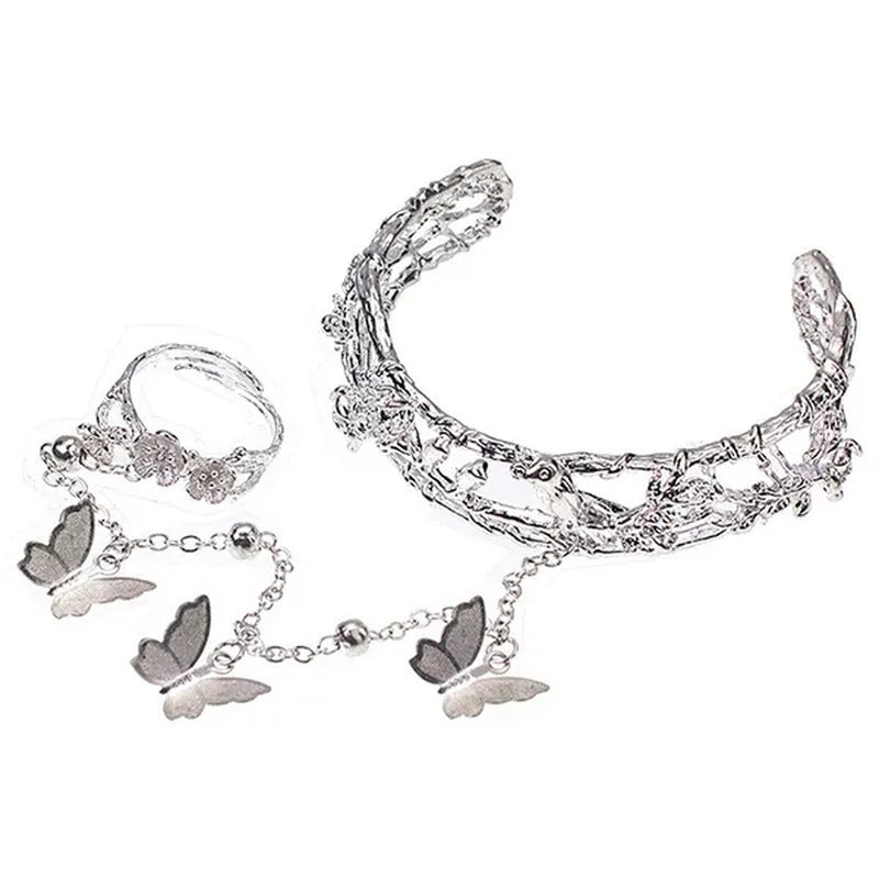 Antique Style Butterfly Bell Ring Bracelet Chinese Clothing Hand Jewelry Adjusta