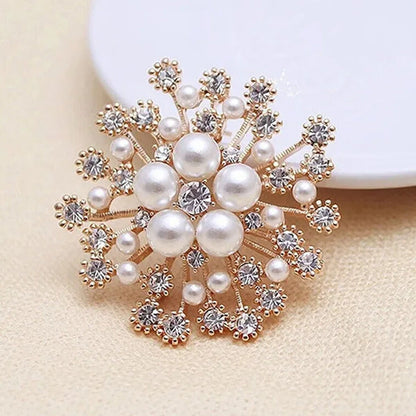 Fashion Women Big Brooches Lady Snowflake Imitation Pearls Rhinestones