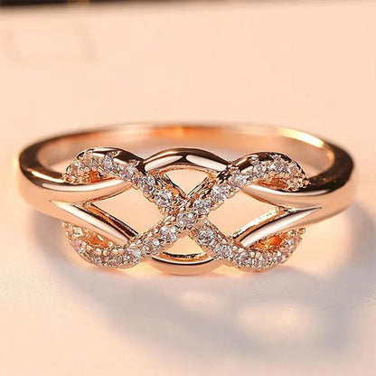 Crystal Infinity Ring Women'S Fashion Rose Gold Color Ring Wedding Jewelry