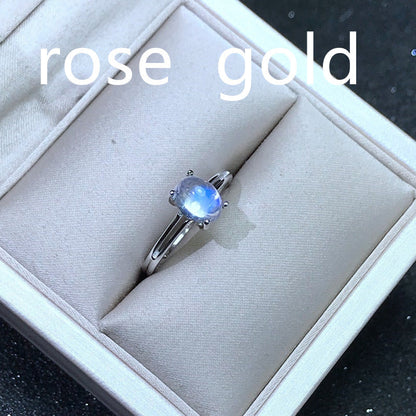 2 Carat Natural Moonstone Ring 925 Silver Inlaid with Blue Glass Body