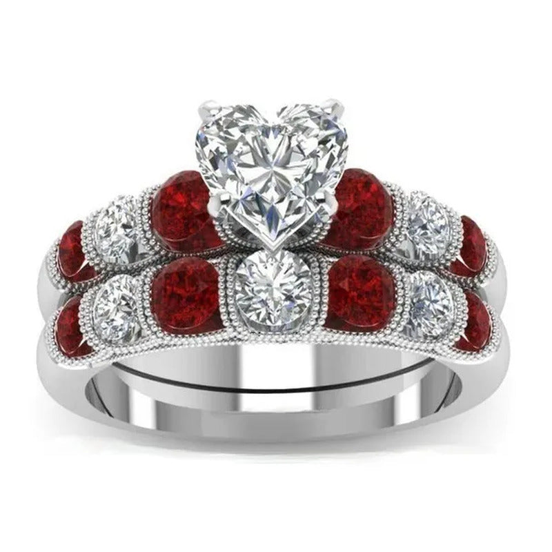 Luxury Heart Ring Sets for Women Natural Gemstones Ruby Rings Promise Rings Set