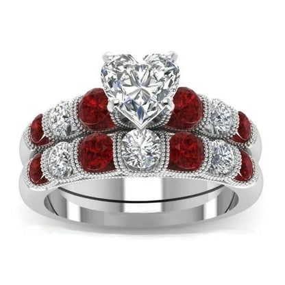 Luxury Heart Ring Sets for Women Natural Gemstones Ruby Rings Promise Rings Set