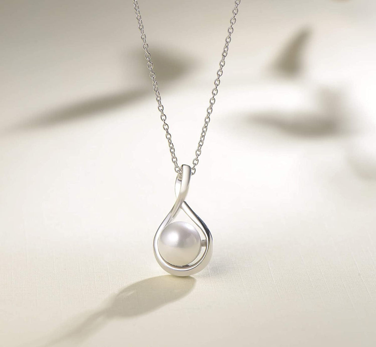 Infinity Pearl Pendant Necklace 9-10Mm Genuine Freshwater Pearl Sterling Silver