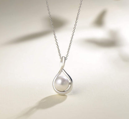 Infinity Pearl Pendant Necklace 9-10Mm Genuine Freshwater Pearl Sterling Silver
