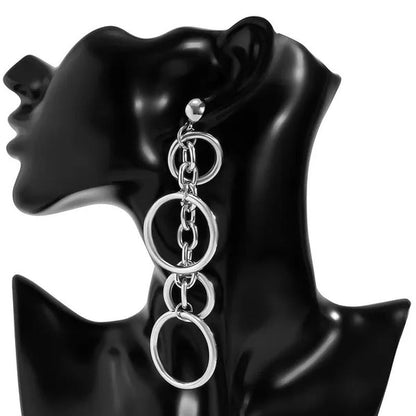 Women Punk Long Big Circle Link Chain Earrings Hiphop Large Drop Earrings Fashio