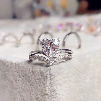 Exquisite 925 Sterling Silver White Sapphire Heart Ring Elegant Bride Engagement