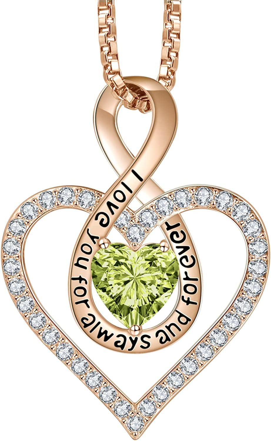 Jewelry for Women Infinity Heart Birthstone Necklace 18K Rose Gold / 925 Sterlin