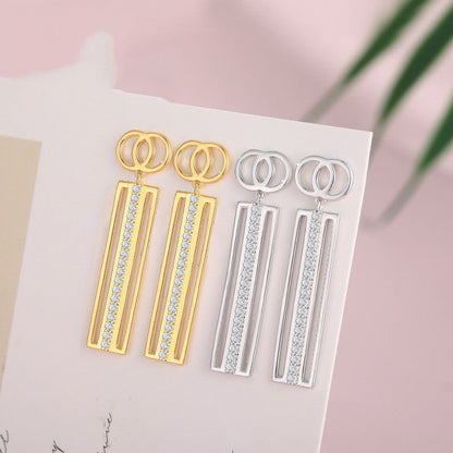 Fashion Personality Geometric Long Strip Earrings Female Temperament with Diamon