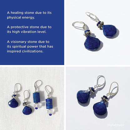 Blue Earrings Lapis Lazuli, Royal Blue Natural Stone, Faceted Dangle Minimalist,