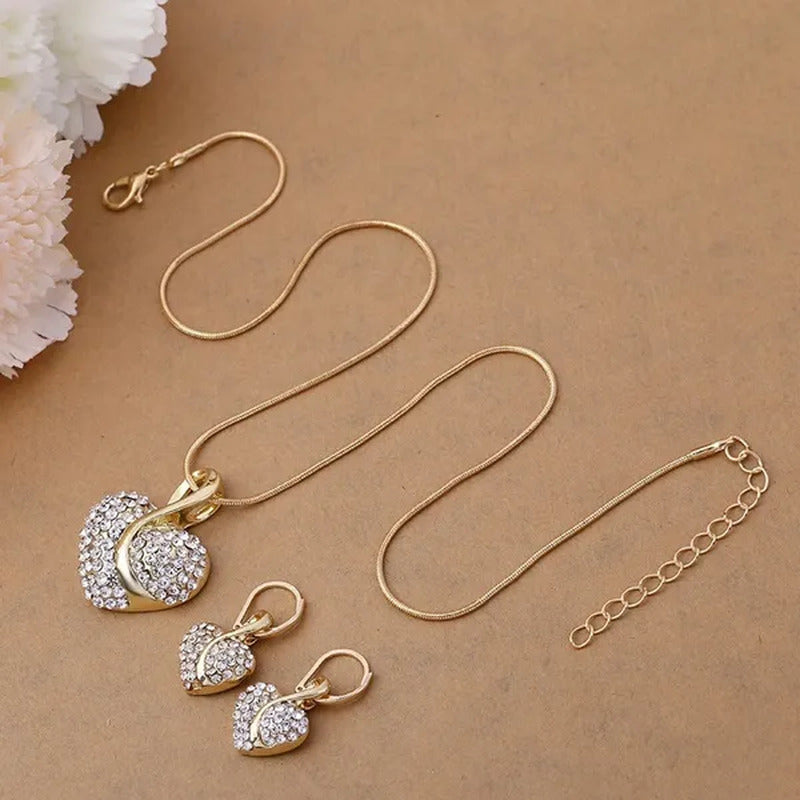 Elegant 1Set Fashion Cubic Zirconia Ladies Party Ruby Sapphire Heart Shape Neckl