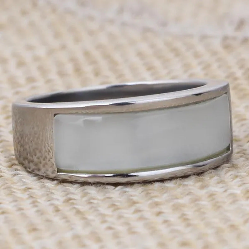 Vintage Men'S Agate Ring Stainless Steel Sky Blue Black White Gemstone Irregular