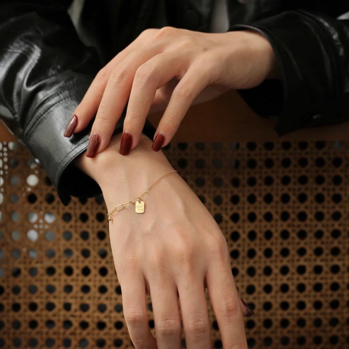 18K Gold Square Necklace Bracelet for Women