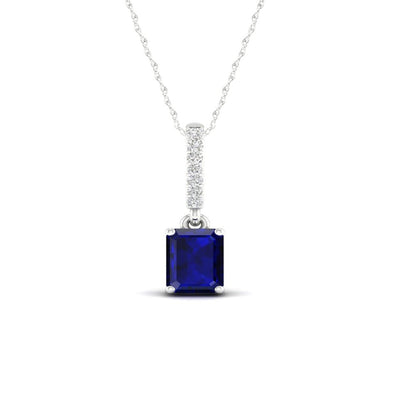 Imperial Gemstone 10K White Gold Emerald Cut Blue Sapphire 1/20 CT TW Diamond Ha