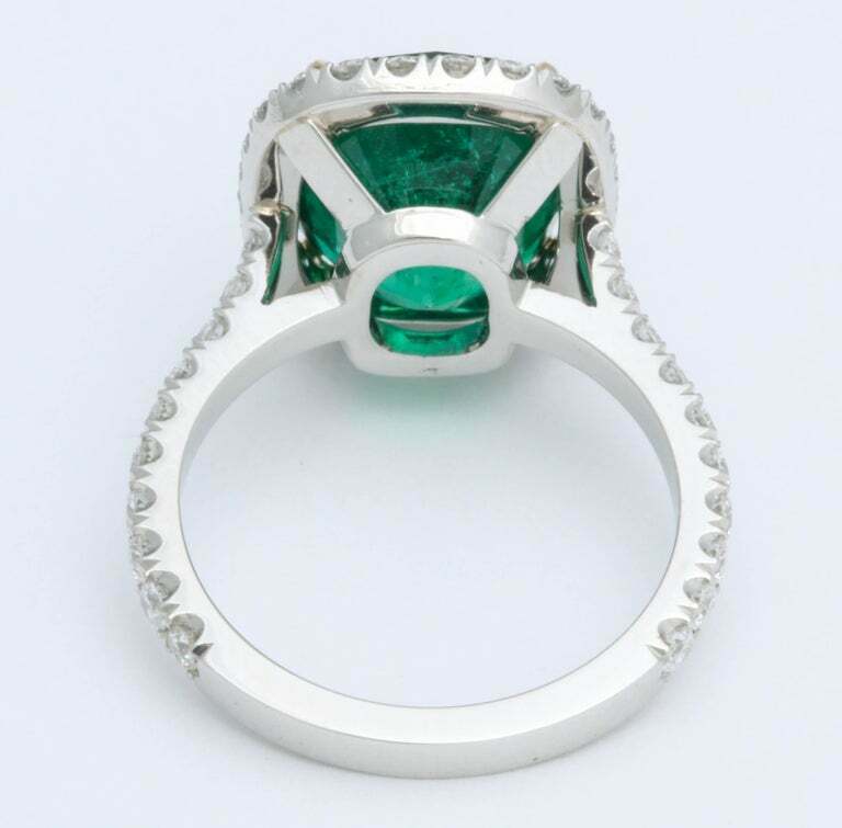 5 Carat Green Emerald Cushion Cut Diamond Halo Ring GIA Certified No Oil