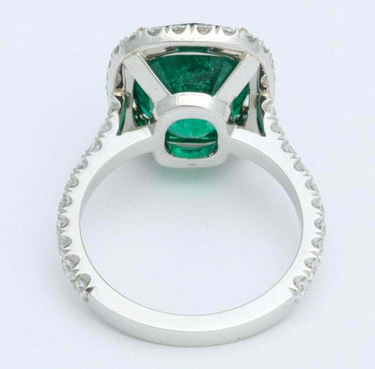 5 Carat Green Emerald Cushion Cut Diamond Halo Ring GIA Certified No Oil