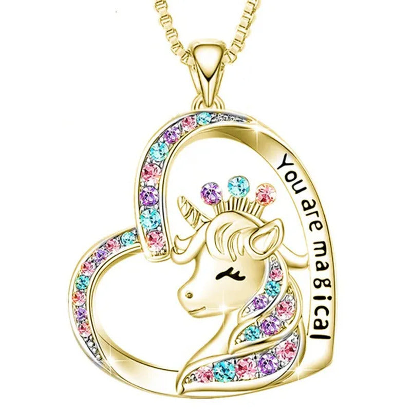 Exquisite Fashion Creative Personality Women'S Zircon Unicorn Necklace Jewelry C
