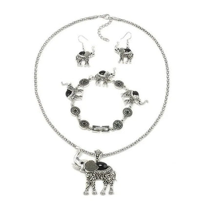 1Set Animal Elephant Women'S Necklace Pendant Drop Earrings Bracelet Jewelry Set
