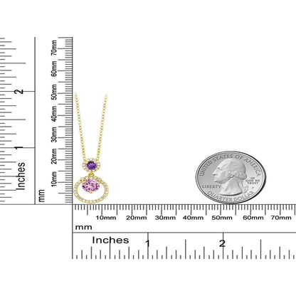1.85 Ct Pink Created Sapphire Purple Amethyst 18K Yellow Gold Plated Silver Pend