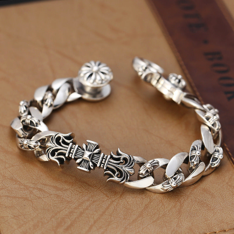Sterling Silver Creative Flame Cross Bracelet