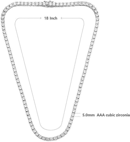 MDFUN Tennis Necklace 18K White Gold Plated | 5.0-6.0Mm round Cubic Zirconia Cut