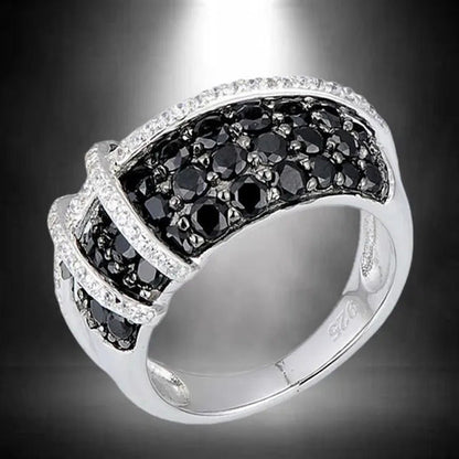 Fashion Women Creative Cross Cross Zircon Ring Black and White Bicolor Zircon Ri