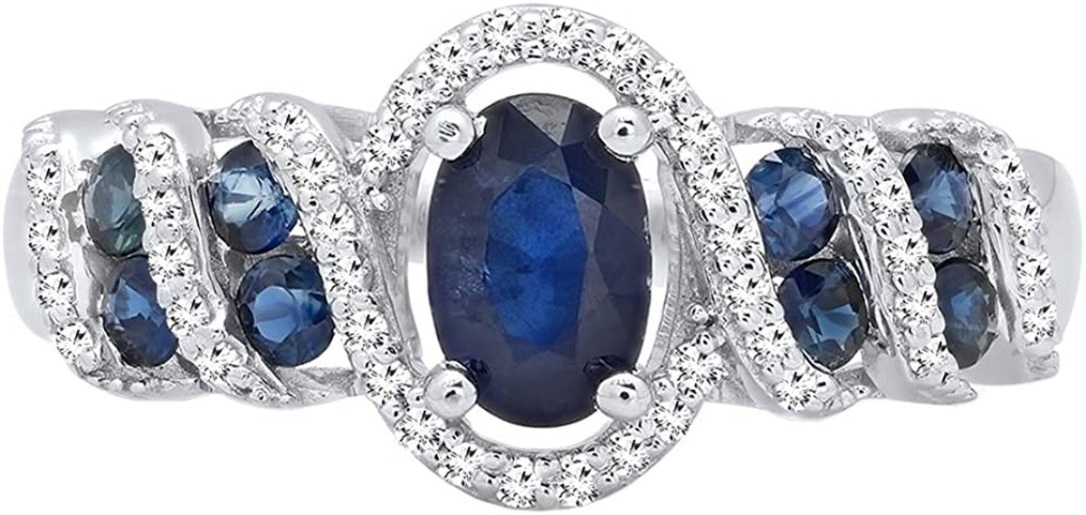 Collection 6X4 MM Oval & round Cut Blue Sapphire and round Diamond Ladies Engage