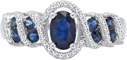 Collection 6X4 MM Oval & round Cut Blue Sapphire and round Diamond Ladies Engage