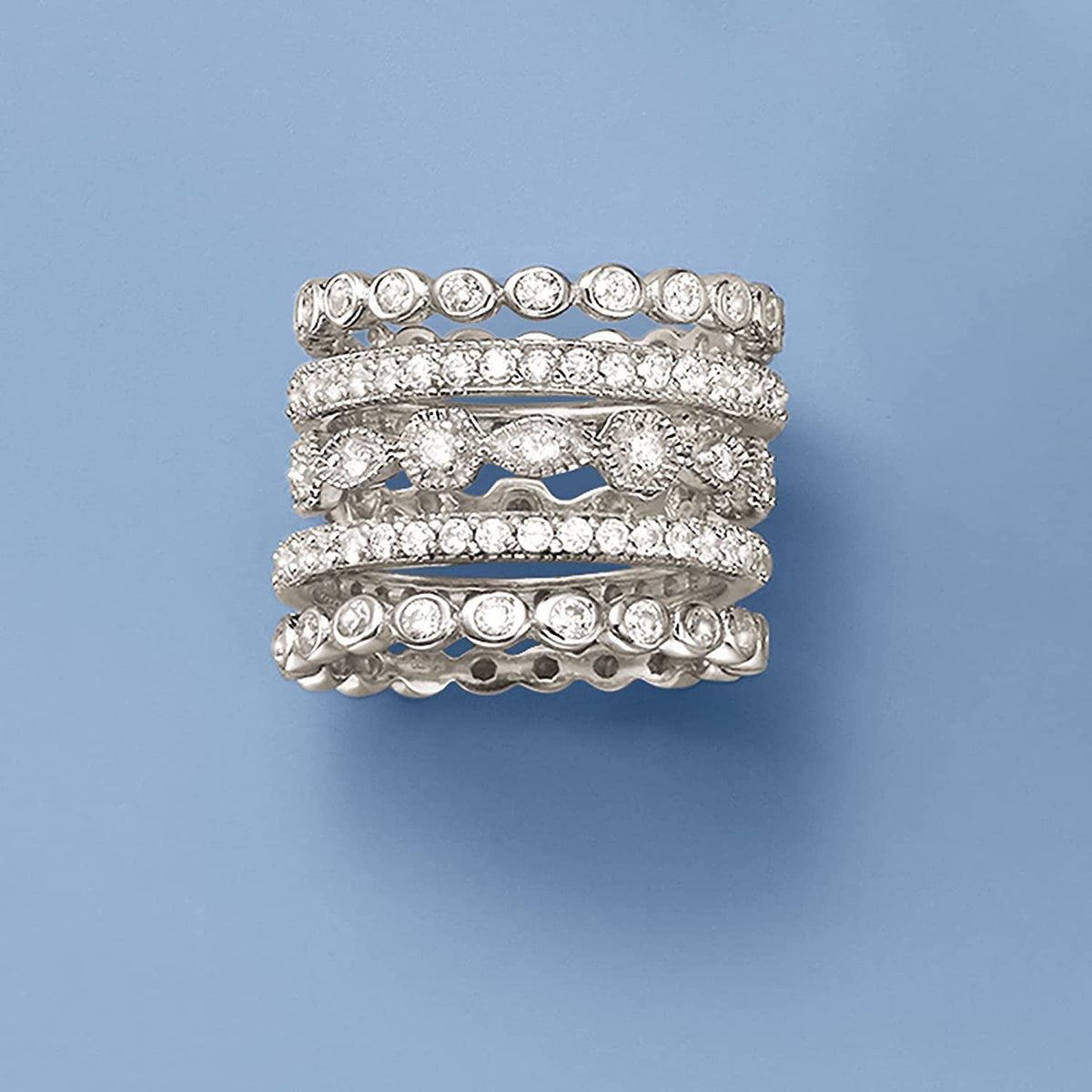 2.50 Ct. T.W. CZ Jewelry Set: 5 Eternity Bands in Sterling Silver
