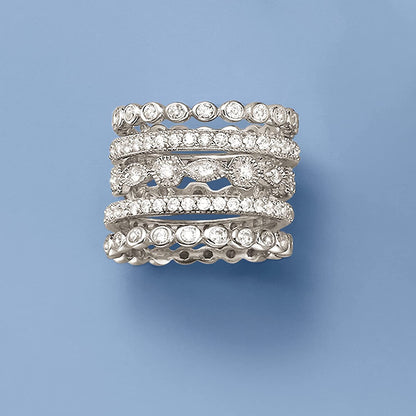 2.50 Ct. T.W. CZ Jewelry Set: 5 Eternity Bands in Sterling Silver