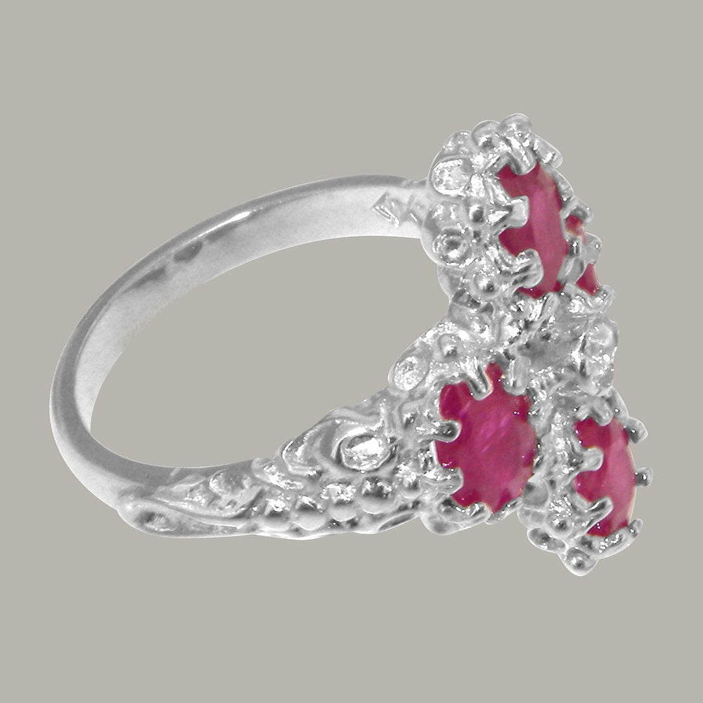 LBG British Made 925 Sterling Silver Cubic Zirconia & Ruby Womens Anniversary Ri