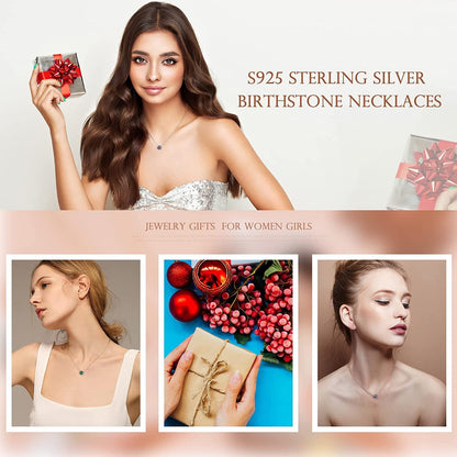 Valentines Day Gifts for Her, Sterling Silver Birthstone Pendant Necklace with 1