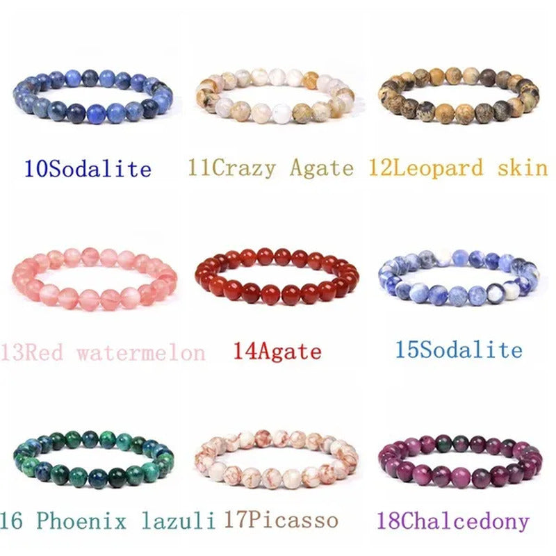 Natural Raw Gemstone Beaded Bracelet Elastic Stretch Crystal Jade Jasper Stone B
