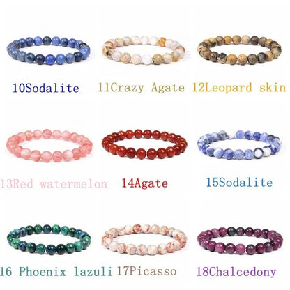 Natural Raw Gemstone Beaded Bracelet Elastic Stretch Crystal Jade Jasper Stone B