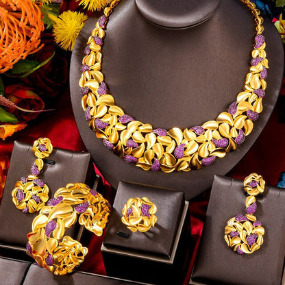 Famous Brand Trendy Luxury African 4 Jewelry Sets for Women Wedding Party