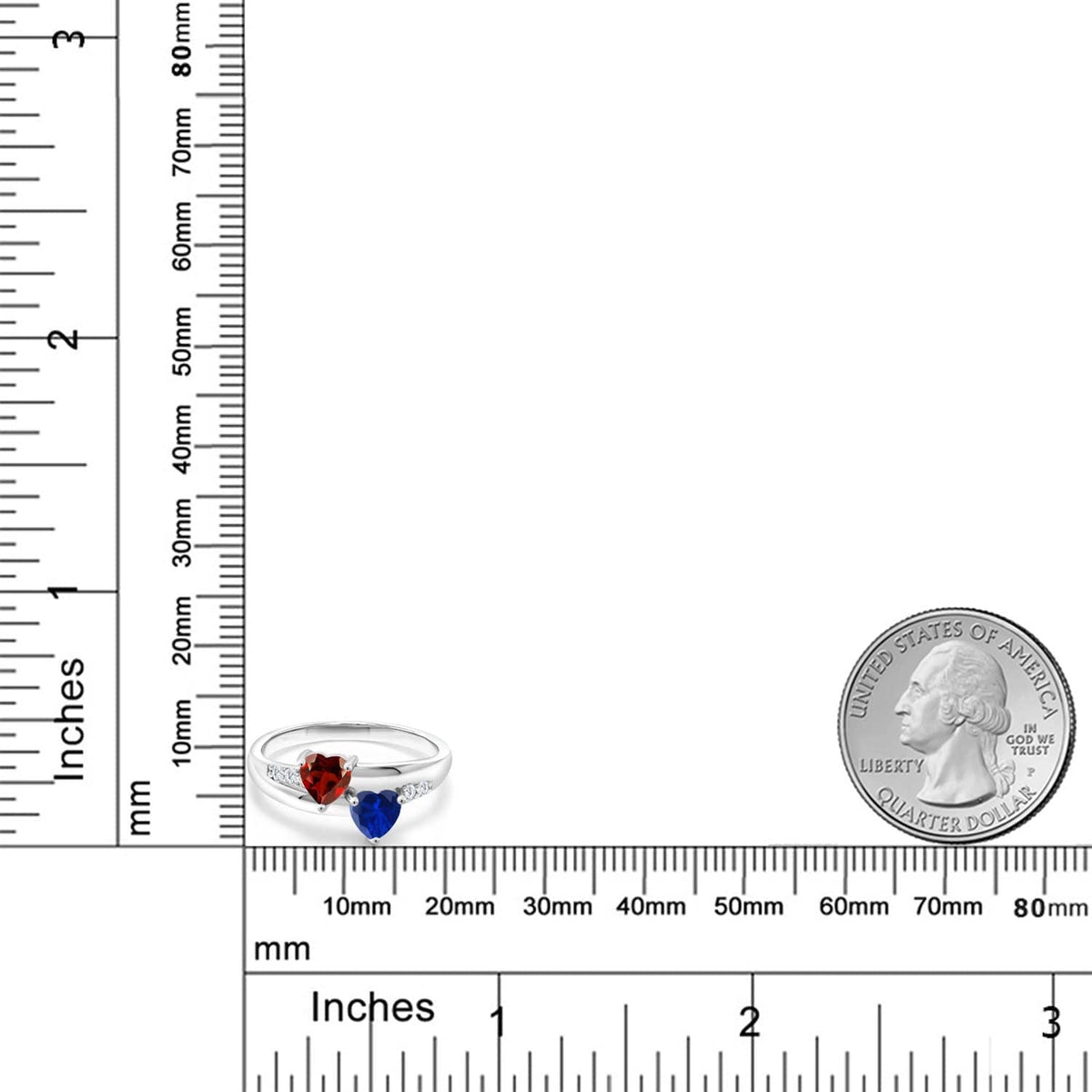925 Sterling Silver Red Garnet and Blue Created Sapphire and Lab Grown Diamond W