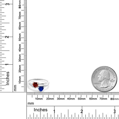 925 Sterling Silver Red Garnet and Blue Created Sapphire and Lab Grown Diamond W