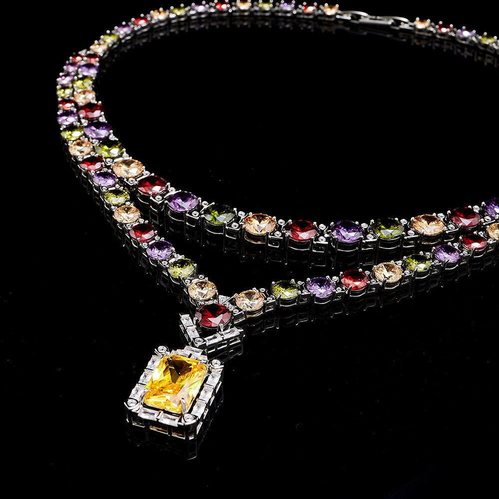 Luxury Necklace Set for Women Shining Colorful Bling CZ Cubic Zirconia Wedding