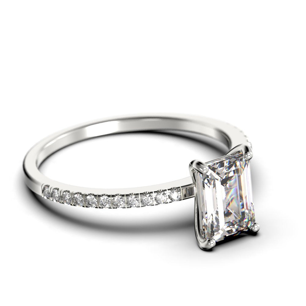Art Deco 2.00 Carat Emerald Cut Diamond Moissanite Engagement Ring Set, Wedding