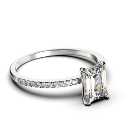 Art Deco 2.00 Carat Emerald Cut Diamond Moissanite Engagement Ring Set, Wedding