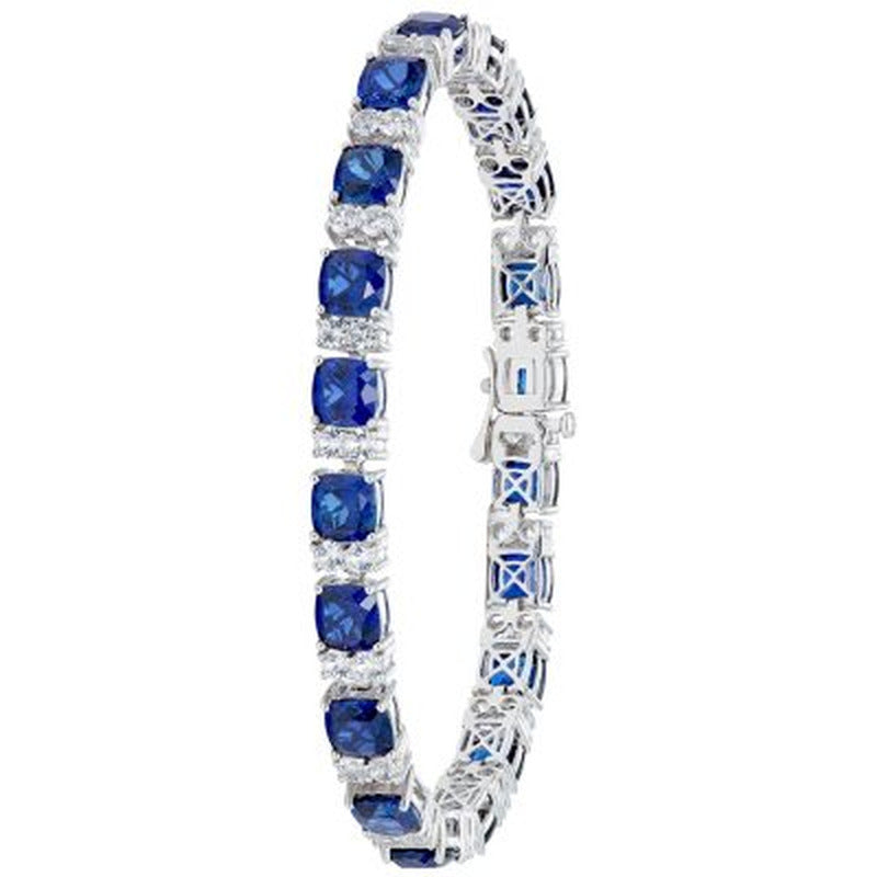 Lab Created Blue and White Sapphire Bracelet in Sterling Silver (IGI Apprasial V