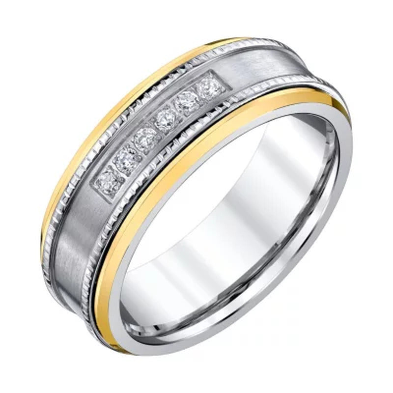 Men'S Diamond Tungsten Band with Yellow Edge