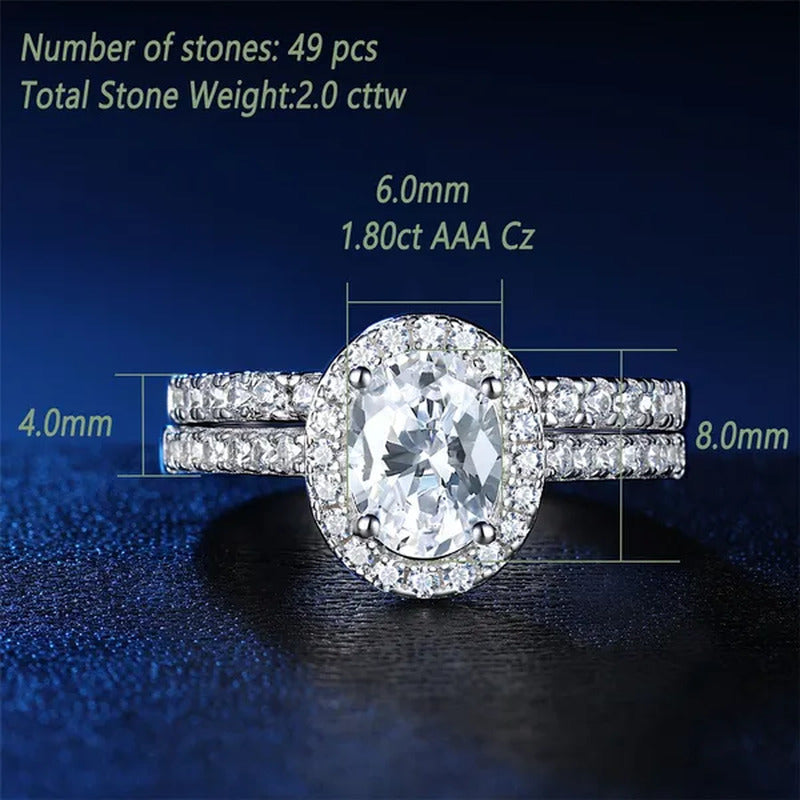 Newshe Halo Oval Cut AAAAA Cubic Zircons Trendy Jewelry Wedding Engagement Set f