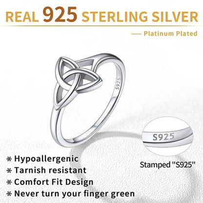Chicsilver 925 Sterling Silver Ring for Women Triquetra Celtic Knot Promise Ring