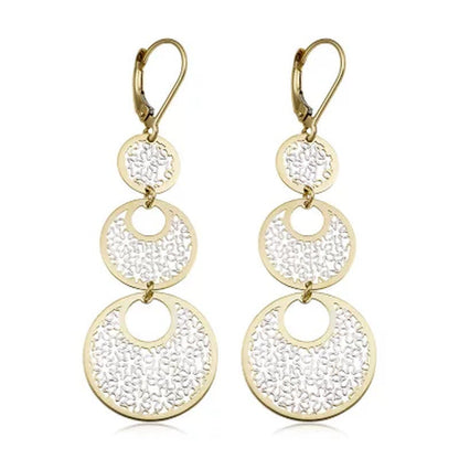 14K Two-Tone Gold 3-Tiered Filigree Drop Earrings