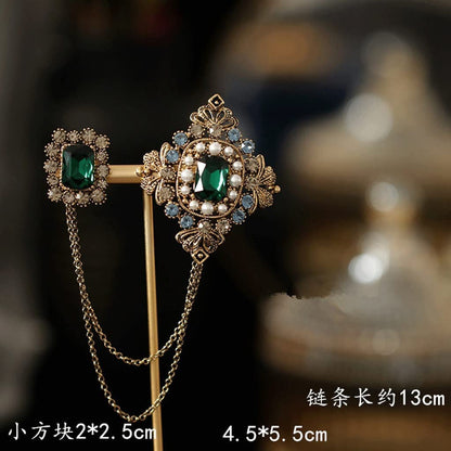 QUUL Tassel Diamond Square Chain Brooch Men'S Shirt Collar Pins and Brooches Pin
